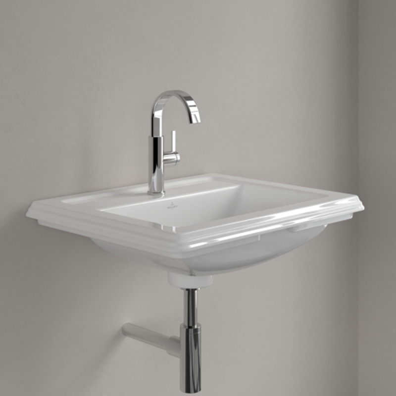 Lavoar pentru mobilier Villeroy & Boch, Hommage 63 cm, CeramicPlus, cu orificiu baterie și preaplin, alb alpin, 710263R1 - 1 | YEO