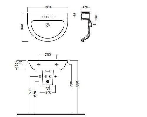 Lavoar suspendat Hatria, Nido, 68 cm, alb - 1 | YEO