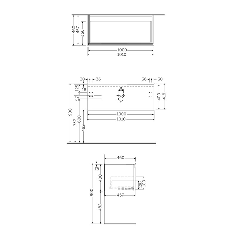 Mobilier pentru lavoar Rak, Joy-Uno 100 cm, suspendat, 1 sertar, alb - 1 | YEO