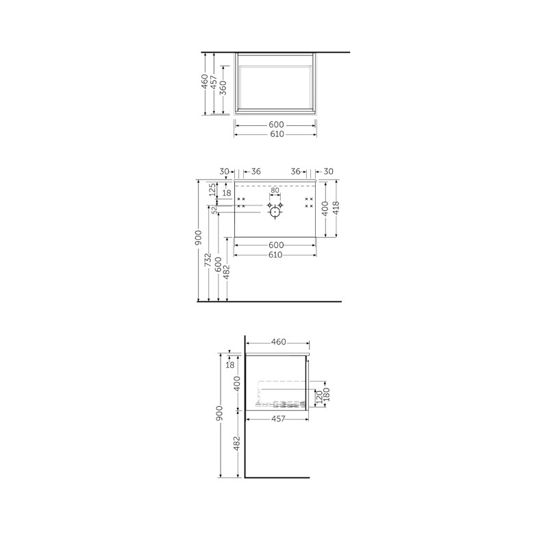 Mobilier pentru lavoar Rak, Joy-Uno 60 cm, suspendat, 1 sertar, gri - 1 | YEO