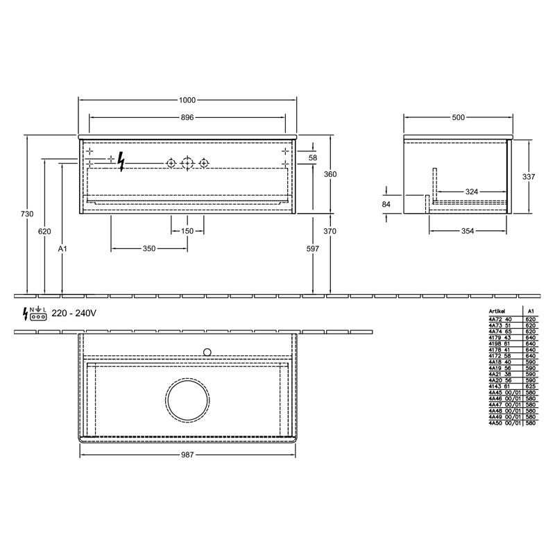 Mobilier suspendat pentru lavoar, Villeroy & Boch, Antao, 100 cm, alb mat - 2 | YEO