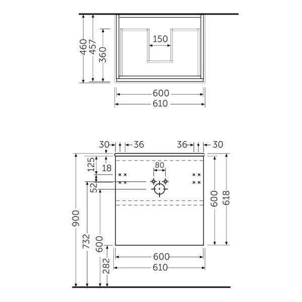 Mobilier suspendat, Rak, Joy, pentru lavoar, 60 cm, gri - 1 | YEO