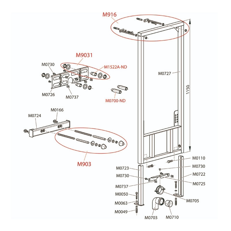 Rama de montaj Alcadrain, pentru bideu suspendat, set de fixare inclus, h 85 cm - 1 | YEO