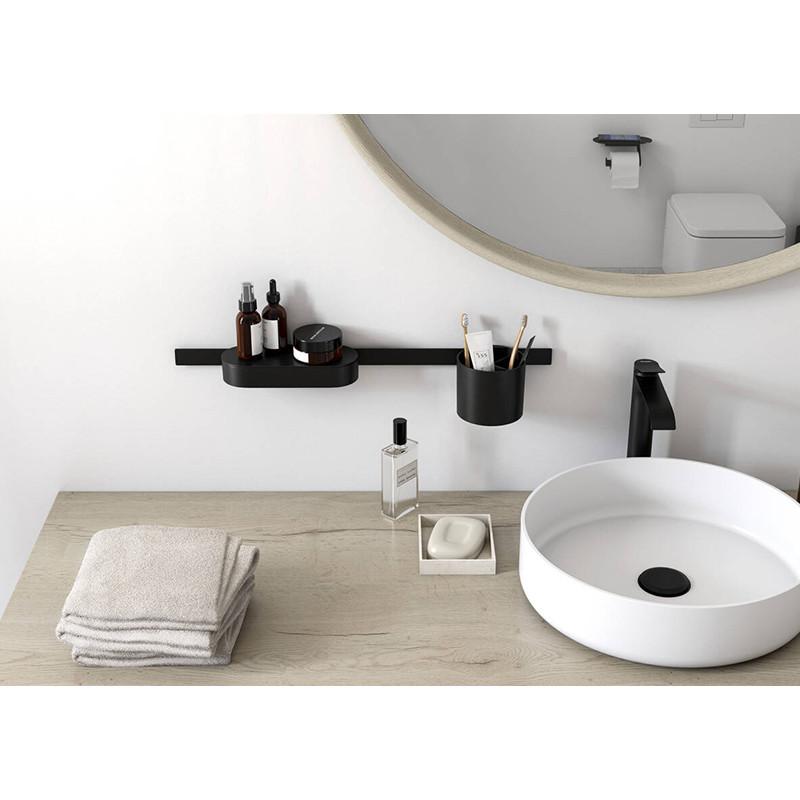 Set accesorii de baie, Hansgrohe, WallStoris, cu bara de suport, negru mat - 1 | YEO