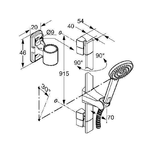Set de dus Kludi, A-QA, L = 900 mm, crom - 1 | YEO