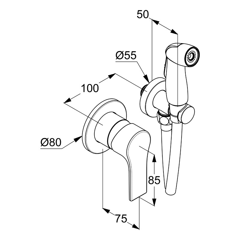 Set duș igienic, Kludi, Zenta SL, comutator automat, crom - 1 | YEO