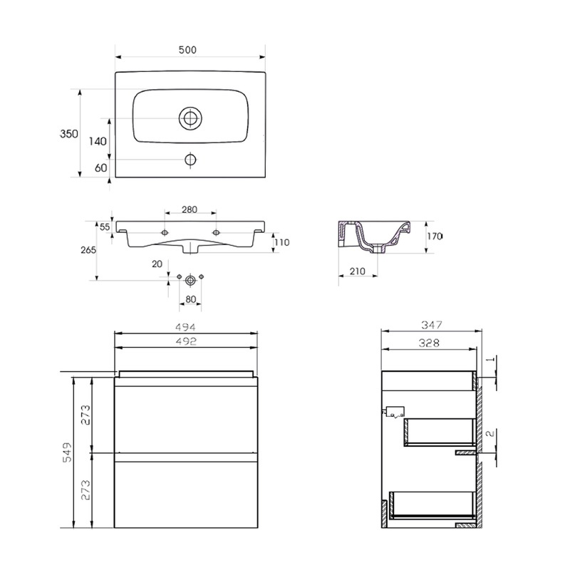 Set mobilier cu lavoar Cersanit, Moduo 50 cm, montat, gri - 3 | YEO