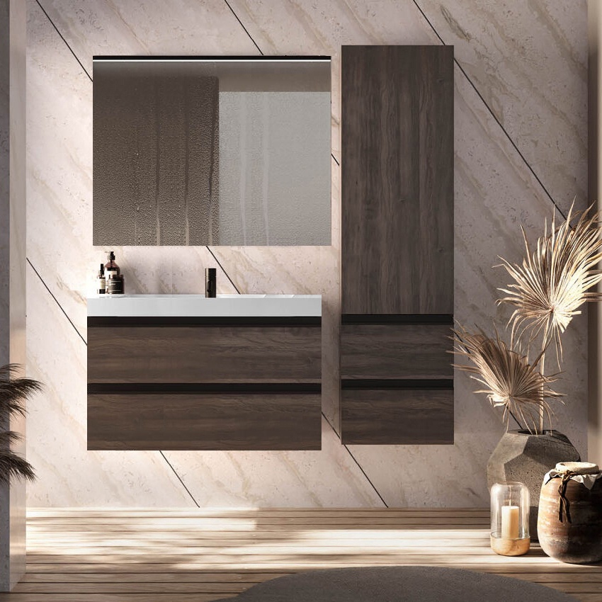 Set mobilier suspendat cu lavoar Kolpasan, Harmony 100, cu 2 sertare, dark oak - 1 | YEO
