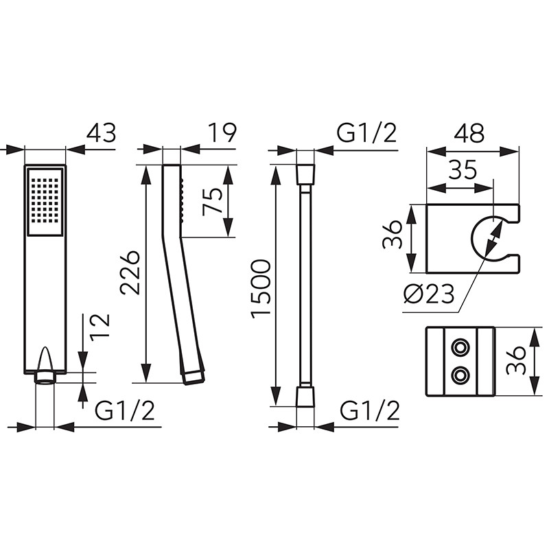 Set para de dus, Ferro, Jive, cu suport de para si furtun, auriu lucios - 1 | YEO