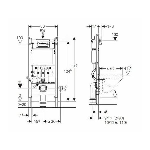 Set rezervor wc incastrat Geberit, Duofix, cu set de fixare si clapeta Delta 20, pentru vas WC suspendat - 1 | YEO