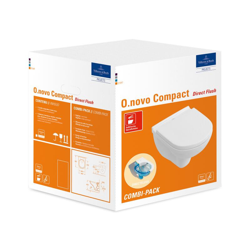 Set vas WC suspendat Villeroy & Boch, O.Novo, compact, direct flush, alb alpin - 1 | YEO