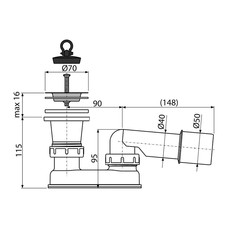 Sifon pentru cădiță, Alcadrain, cu ventil - 1 | YEO