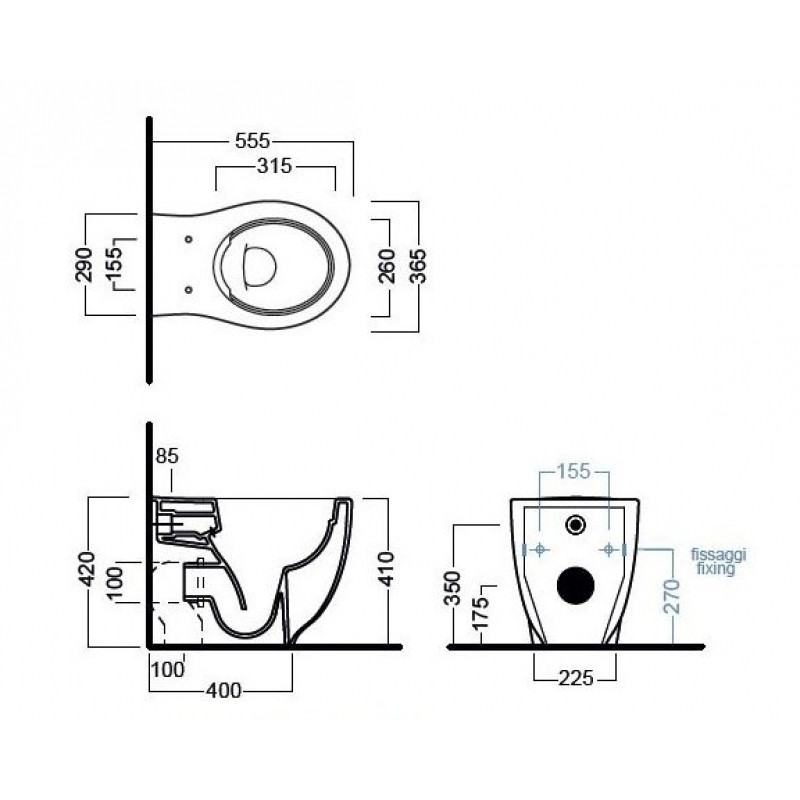 Vas WC stativ, Hatria, Le Fiabe, back-to-wall, pure rim, 36,5 cm, alb - 3 | YEO