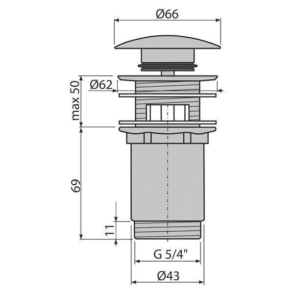 Ventil pentru lavoar cu preaplin, Alcadrain, cu click-clack si dop mare, bronz antic - 1 | YEO