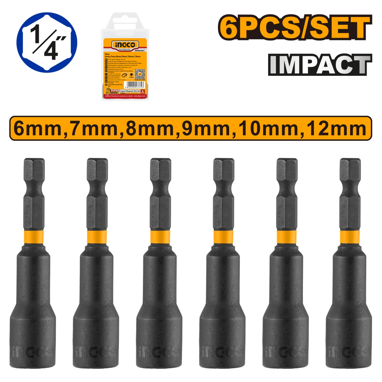 Cheie Magnetica 1/4 6-12mm Set 6 buc INGCO AMN65061