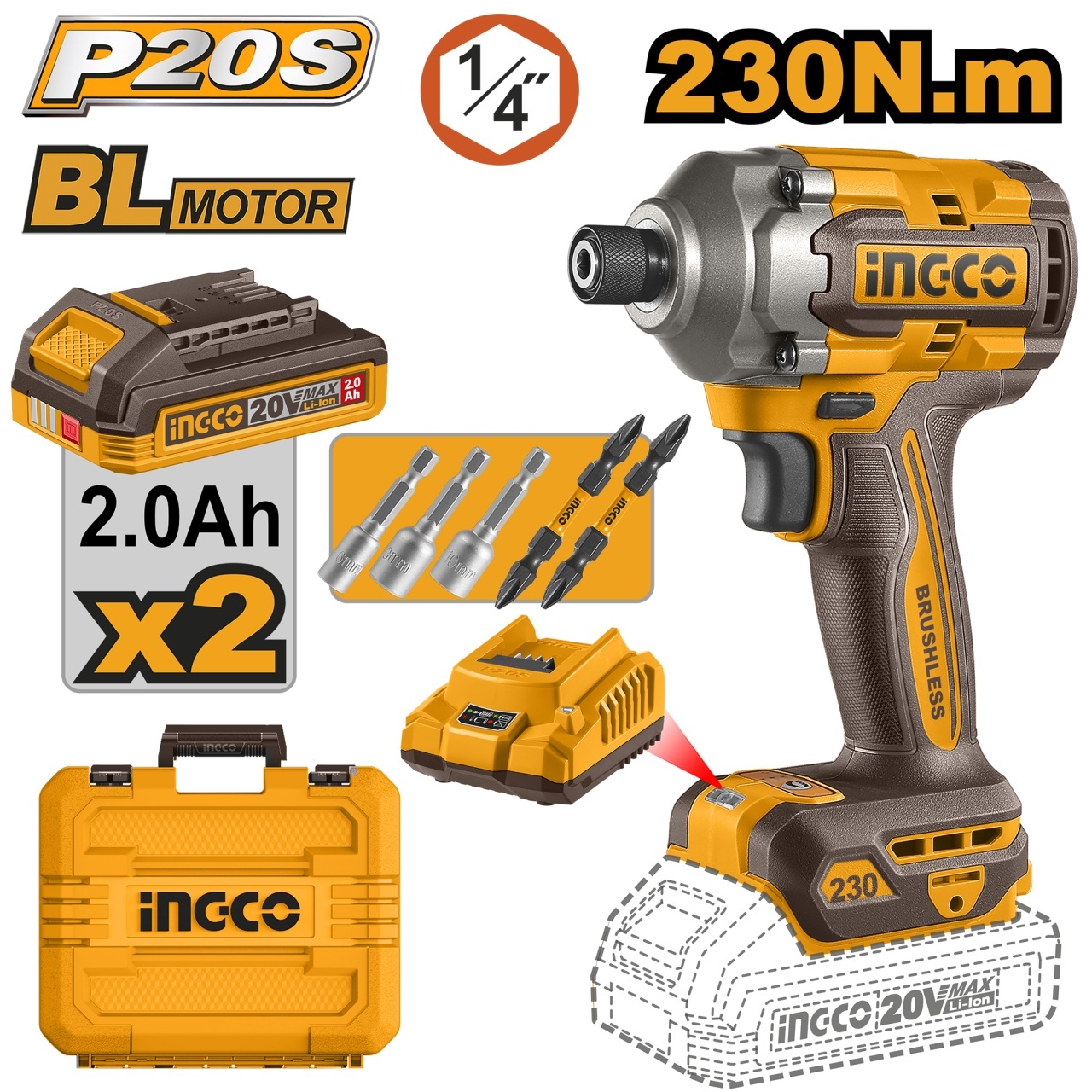 Filetanta Cu Impact 20V 230Nm INGCO CIRLI2023E