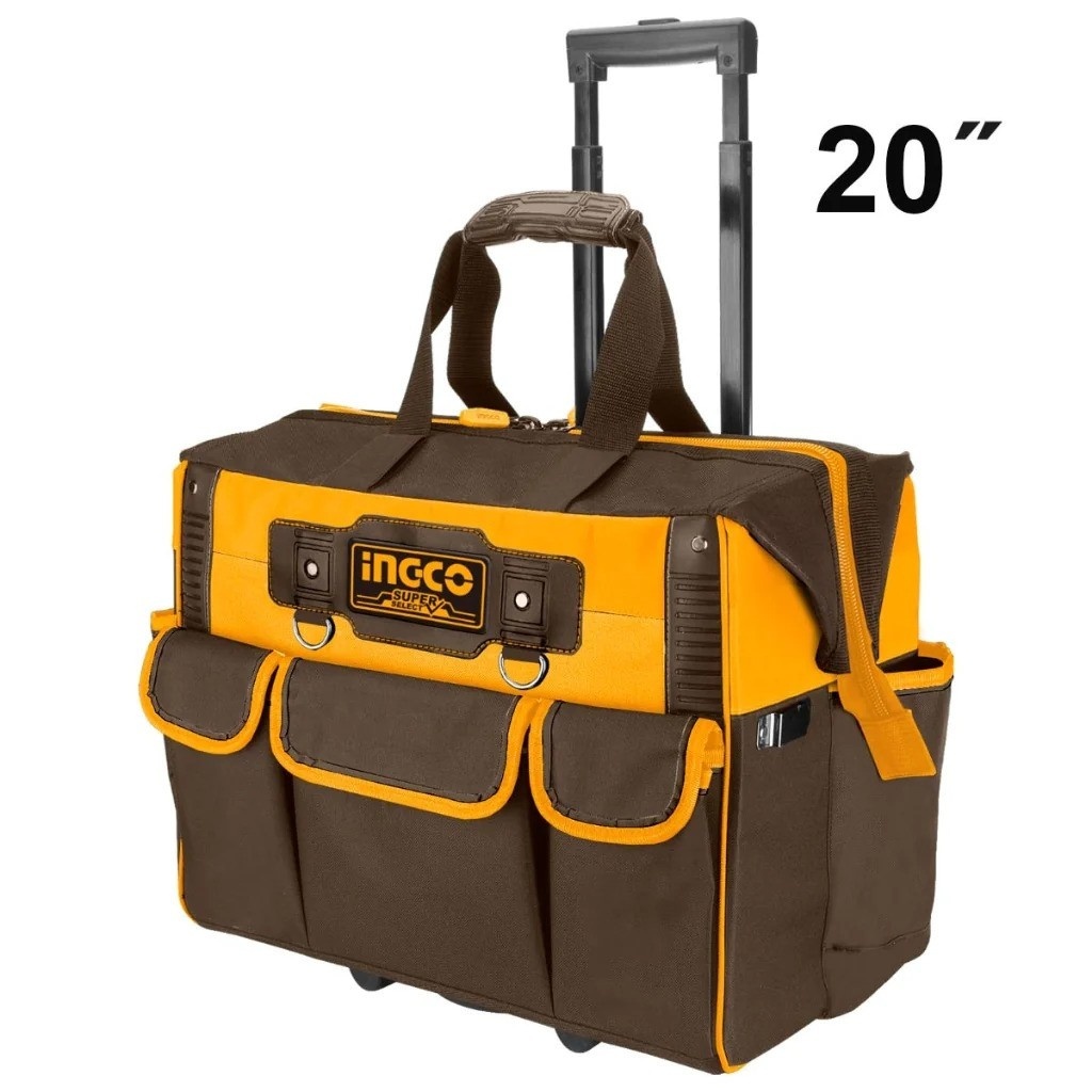 Geanta scule tip troler INGCO HRRTB2015, sarcina maxima 20 kg, poliester 1680D, maner telescopic, 19 buzunare scule, dimensiuni 45 x 28 x 36 cm