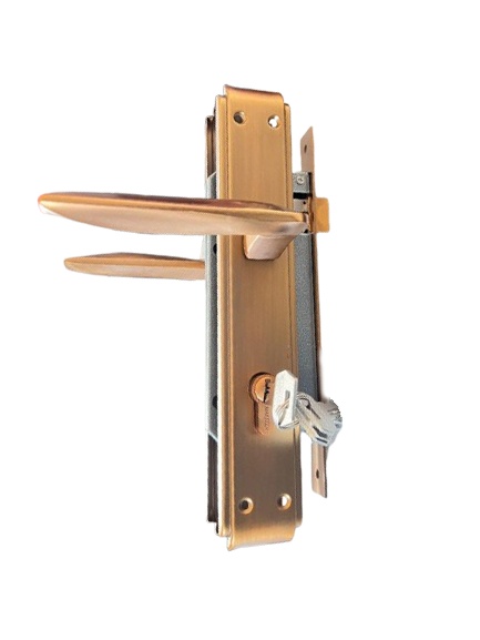 Broasca yala BERVAS B6055, model mare 85399 MCF, metal cu finisaj auriu, manere si butuc cu chei incluse, pentru usa cu sistem de montaj compatibil