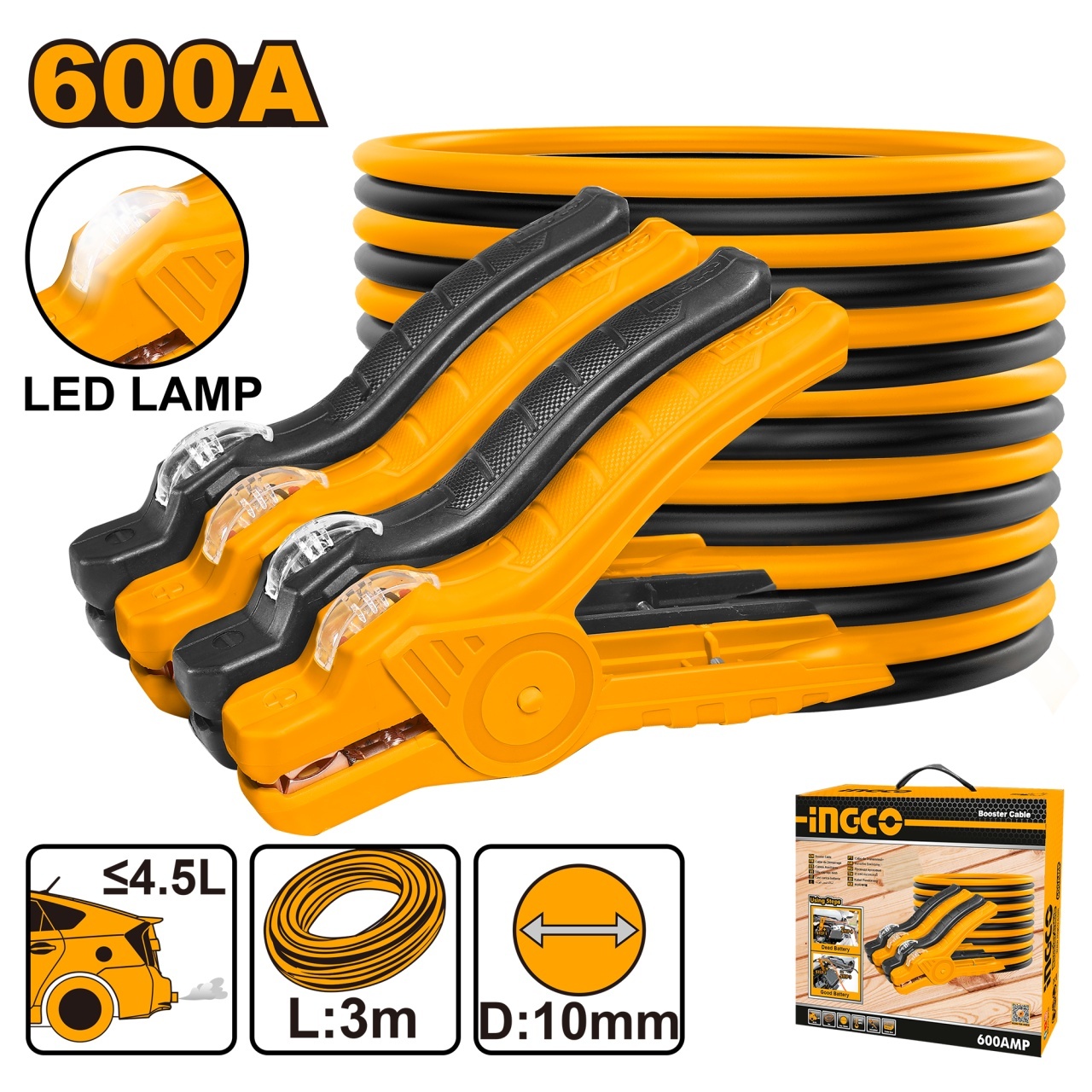 Cablu Pornire Auto 600A cu Led INGCO HBTCP6008L