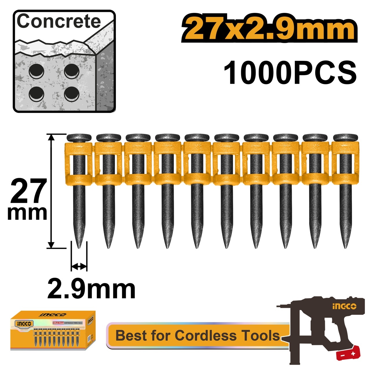 Cuie Beton pentru Pistol Electric 27x2.9mm 1000buc INGCO ANA02271