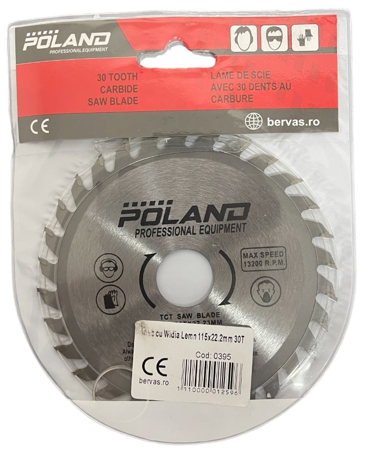 Disc lemn POLAND P0124, 125×22,2 mm, 30T, pânză circulară cu plăcuțe Widia, pentru tăierea lemnului și a PAL-ului pe fierăstraie compatibile