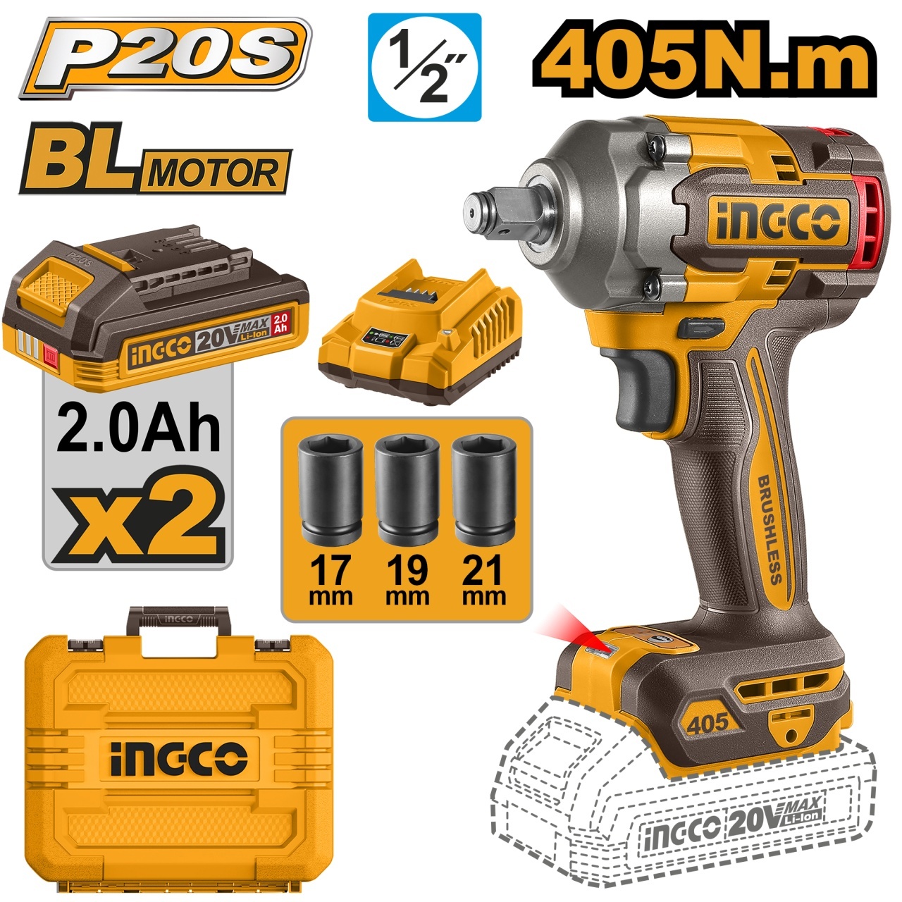 Filetanta 20V 405Nm cu Acumulatori si Incarcator INGCO CIWLI2045E