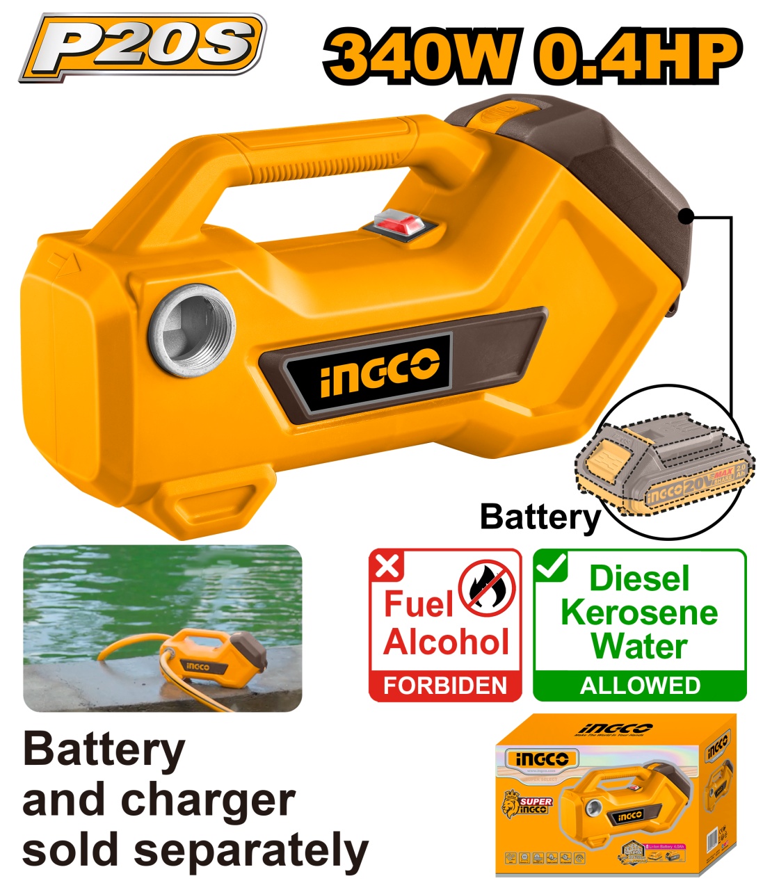 Pompa de Trasnfer Lichide 20V 0.4HP INGCO TPLI2001