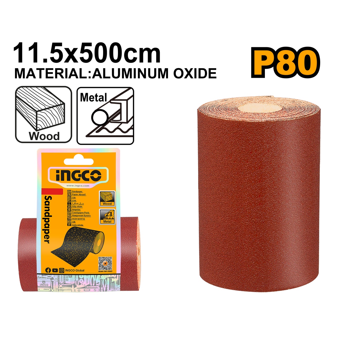 Rola de Foaie Abraziva 11.5 x 500cm P80 INGCO AKHS08065