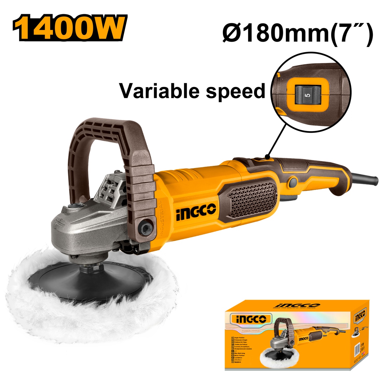 Masina de Polish Turatie Variabila 1400W 180mm INGCO AP140016