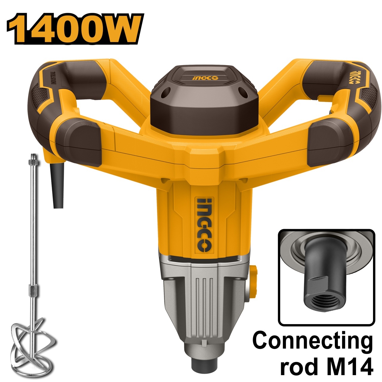 Mixer electric 1400W INGCO MX214008 cu paleta, 2 viteze, 6 trepte, M14, mixer mortar adeziv si vopsea profesional