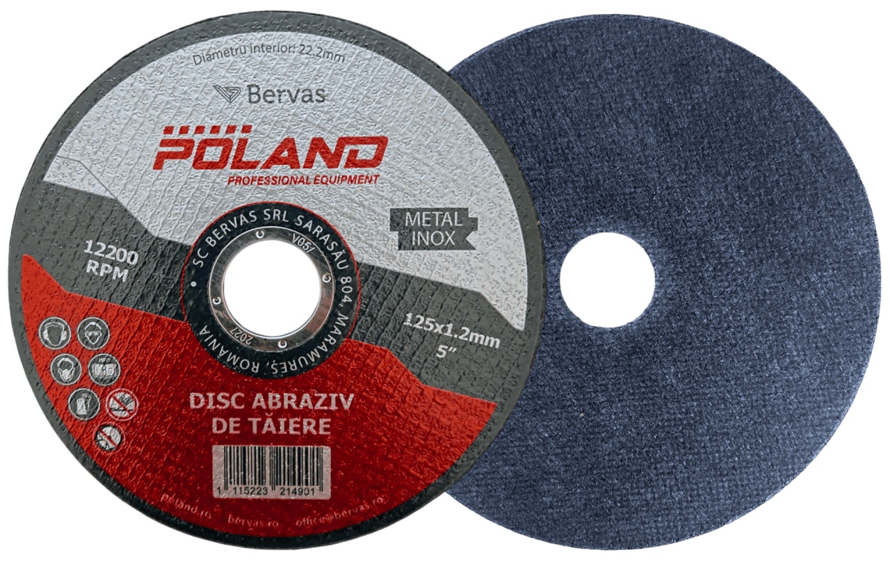 Disc taiere metal POLAND B1900, diametru 115 mm, grosime 1.1 mm, alezaj 22.2 mm, disc abraziv pentru polizor unghiular cu dimensiuni compatibile
