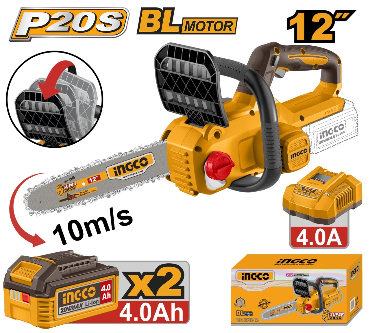 Motofierastrau 20V BL cu 2 Baterii 4Ah