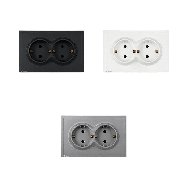 Priza dubla cu Impamantare 16A, 250V, 120 x 80 mm ALBA