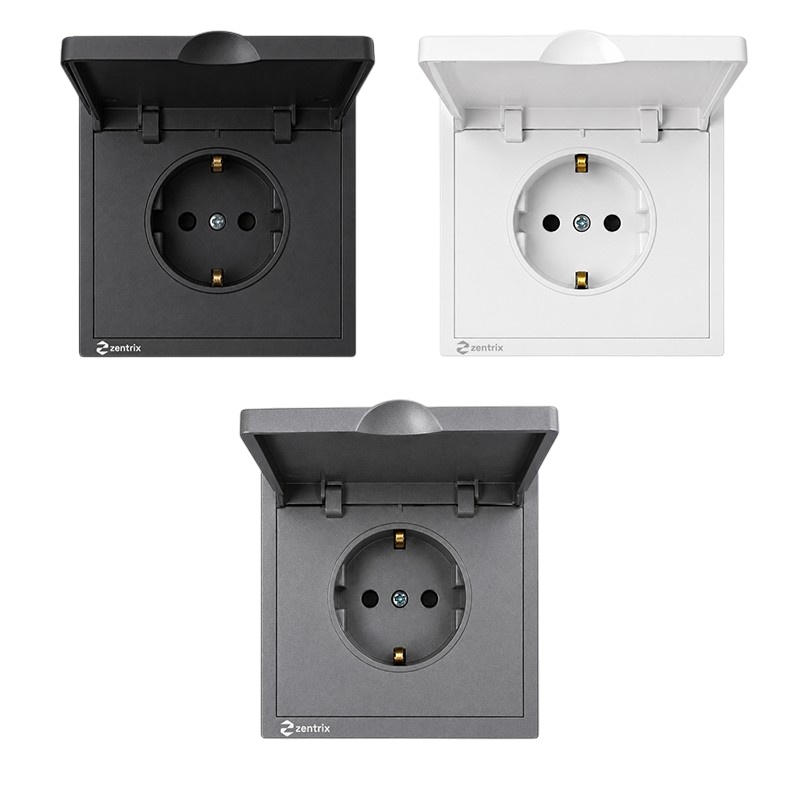 Priza simpla cu Impamantare si capac 16A, 250V, 80 x 80 mm ALBA