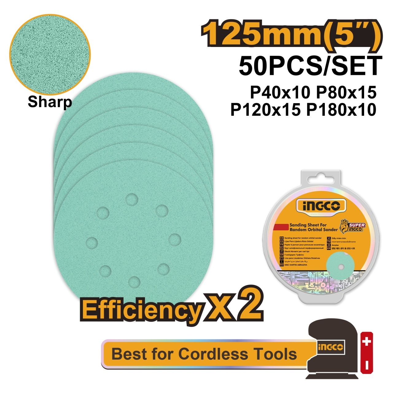 Smirghel 125mm Set 50buc Industrial INGCO AKRS125050