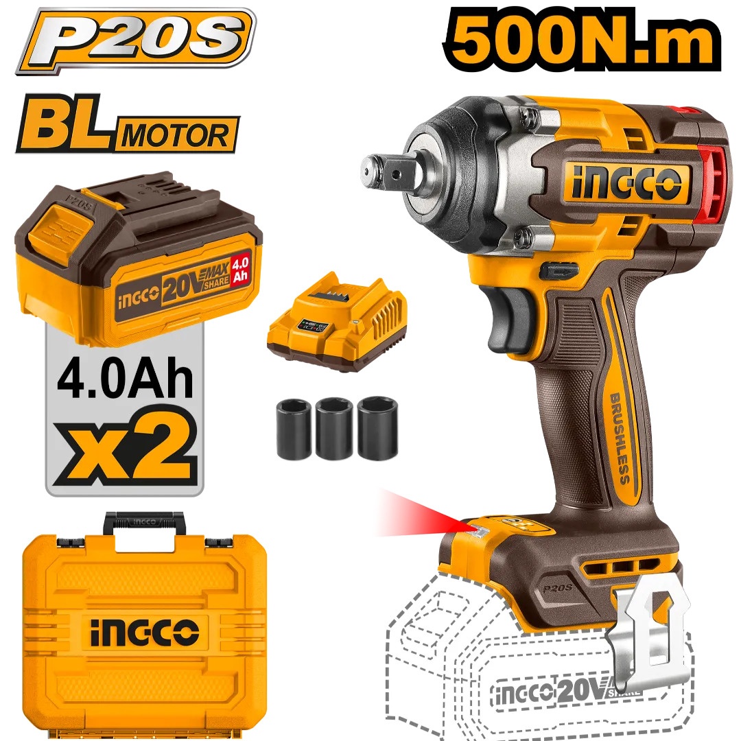 Filetanta 20V BL 1/2 500nm cu 2 x 4.0Ah INGCO CIWLI2050