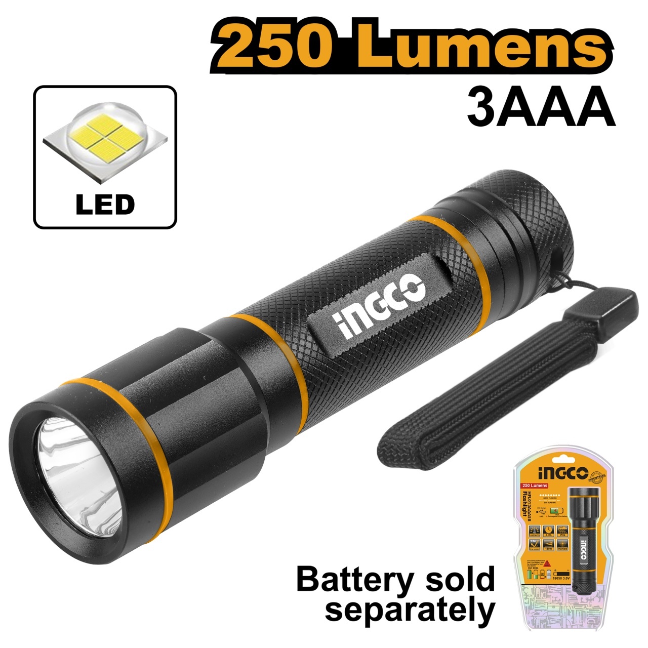 Lanterna cu Led din Aluminiu 250 Lumeni INGCO HFL013AAA58