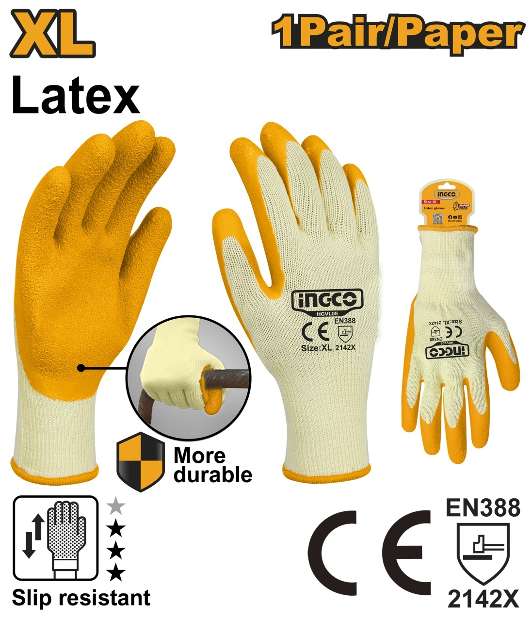 Manusi Cauciucate Panza XL Set 1 Pereche INGCO HGVL05