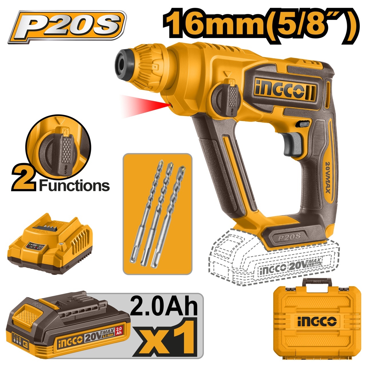 Picamer 20V 16mm cu 1 Acumulator INGCO CRHLI201681E