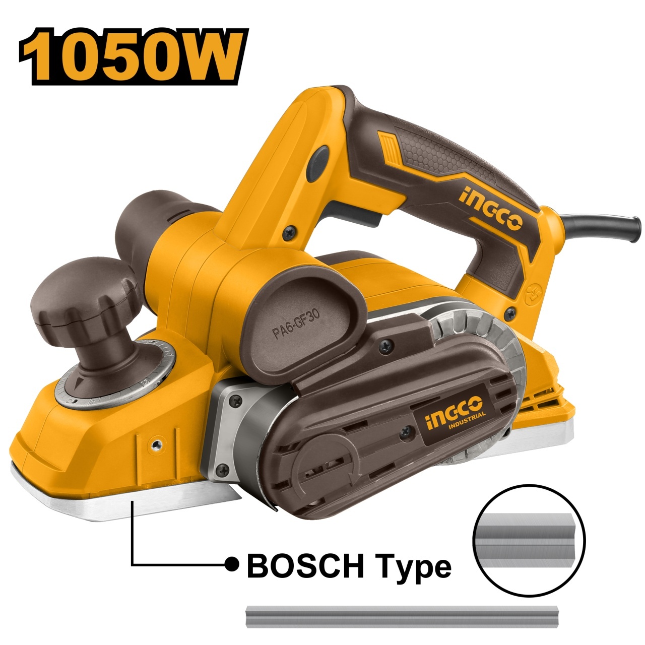 Rindea electrica INGCO PL10508, 1050 W, latime 82 mm, adancime 3 mm, 16000 rpm, baza aluminiu, 2 lame, ghidaj lateral, evacuare aschii stanga/dreapta