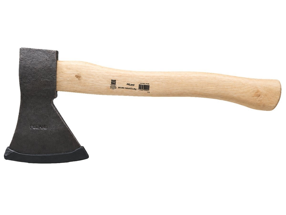 Secure forjată POLAND P0109, 0,8 kg, cu mâner din lemn și lungime 38 cm, pentru tăierea lemnului și activități în gospodărie sau grădină