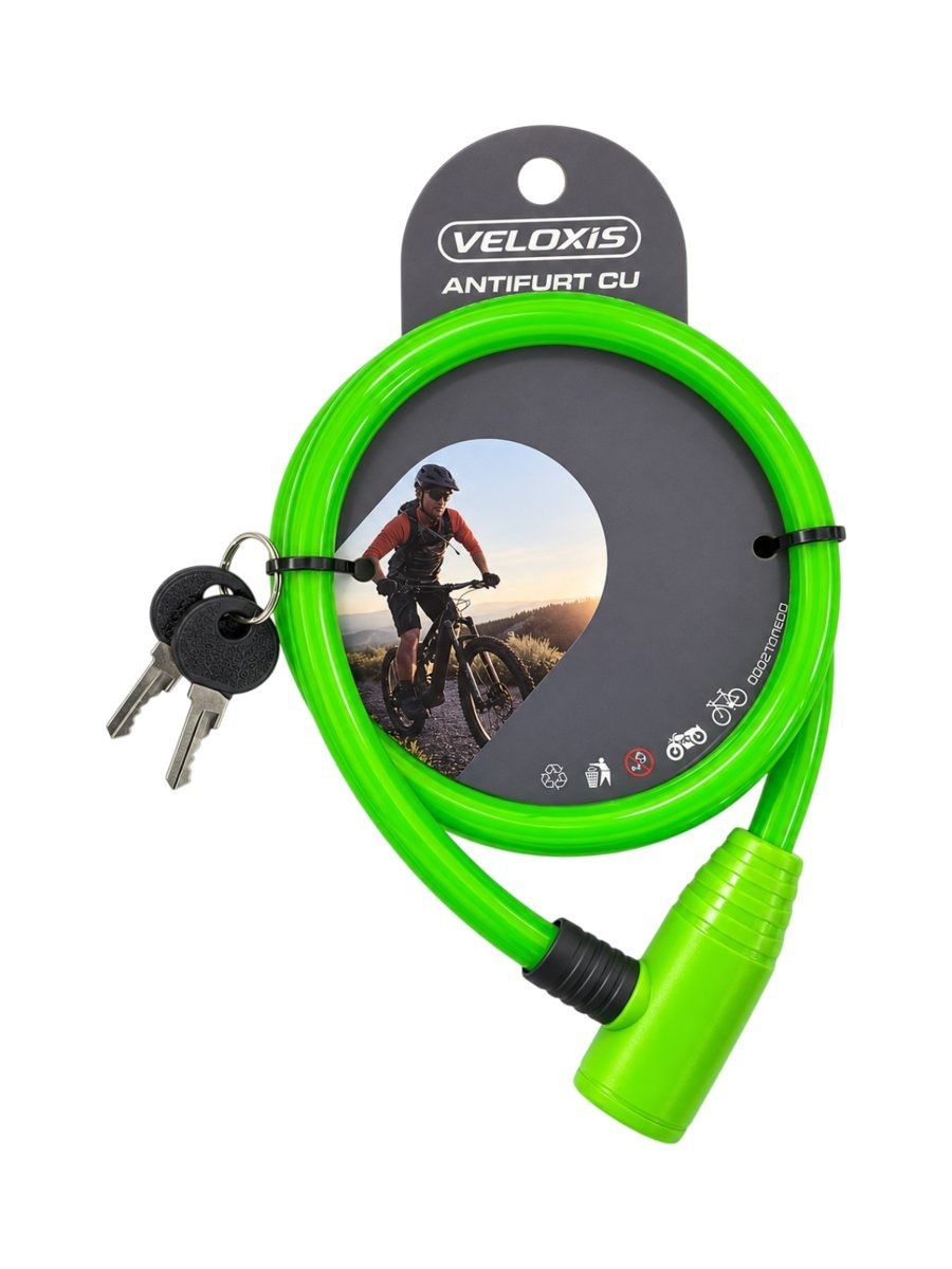 Antifurt bicicletă VELOXIS VX0080, 80 cm, cablu flexibil cu închidere cu cheie, pentru prinderea bicicletei de rastel sau de un punct fix