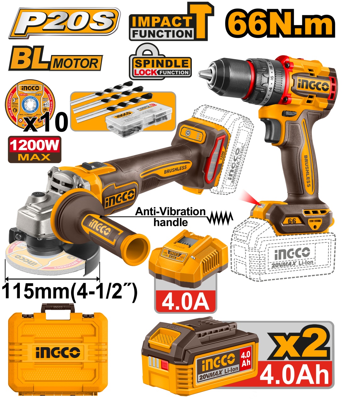 Bormasina 66nm si Flex Unghiular 20V