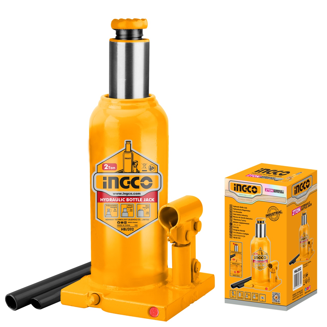 Cric hidraulic butelie INGCO HBJ402, capacitate 4 tone, cu supapa de siguranta si bara de pompare inclusa, pentru ridicare pe suport plan si rezistent