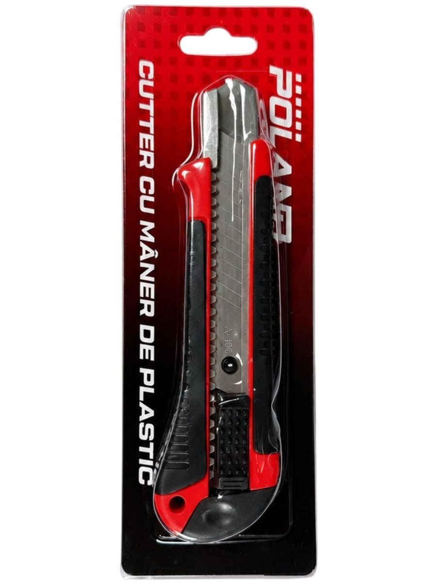 Cutter POLAND P0094, mâner plastic, cu lamă segmentată și sistem glisant, pentru carton, folie, hârtie și lucrări de ambalare sau montaj