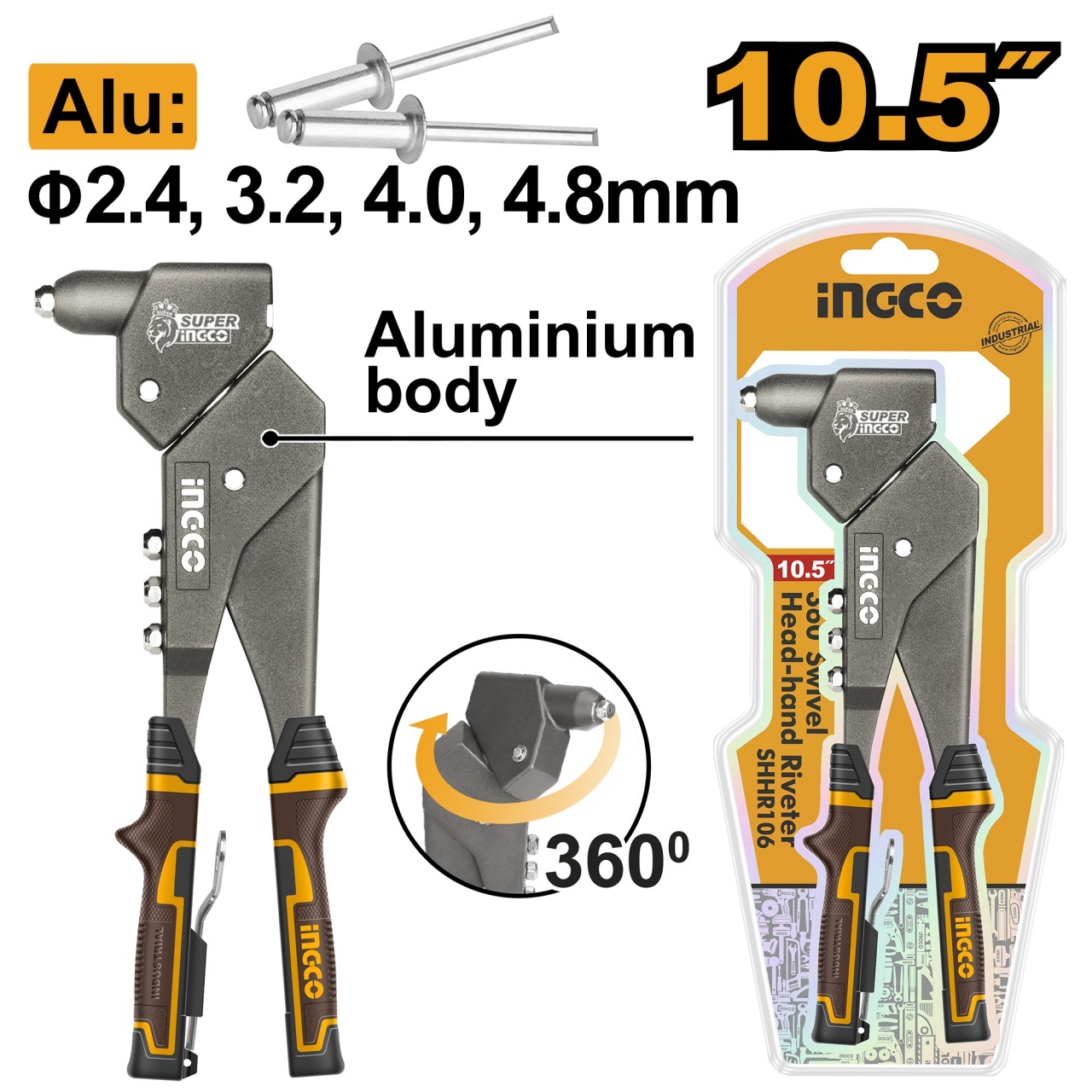 Cleste Popnituri 10.5" Cap Rotativ INGCO SHHR106