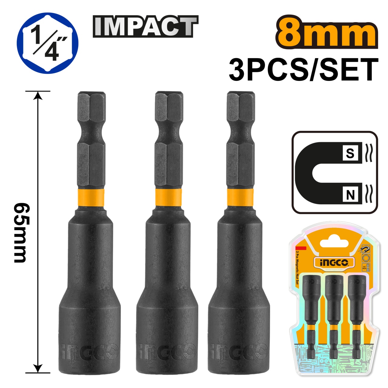 Cheie Magnetica 1/4 7mm Set 3 buc INGCO AMN0731