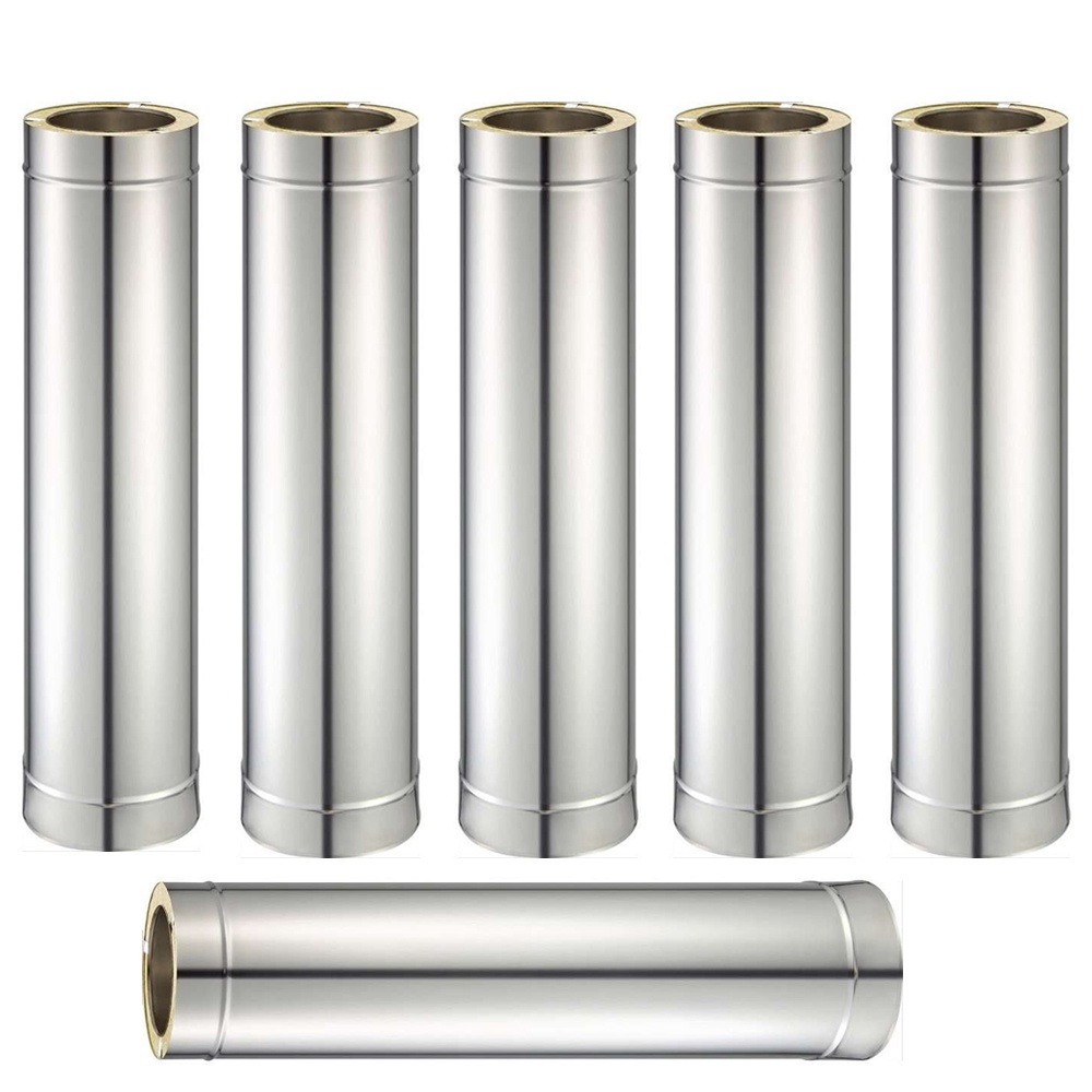 Pachet 6 bucati tub inox izolat pentru cos fum KOPH, cu perete dublu, lungime 1 m, diametru interior 180 mm