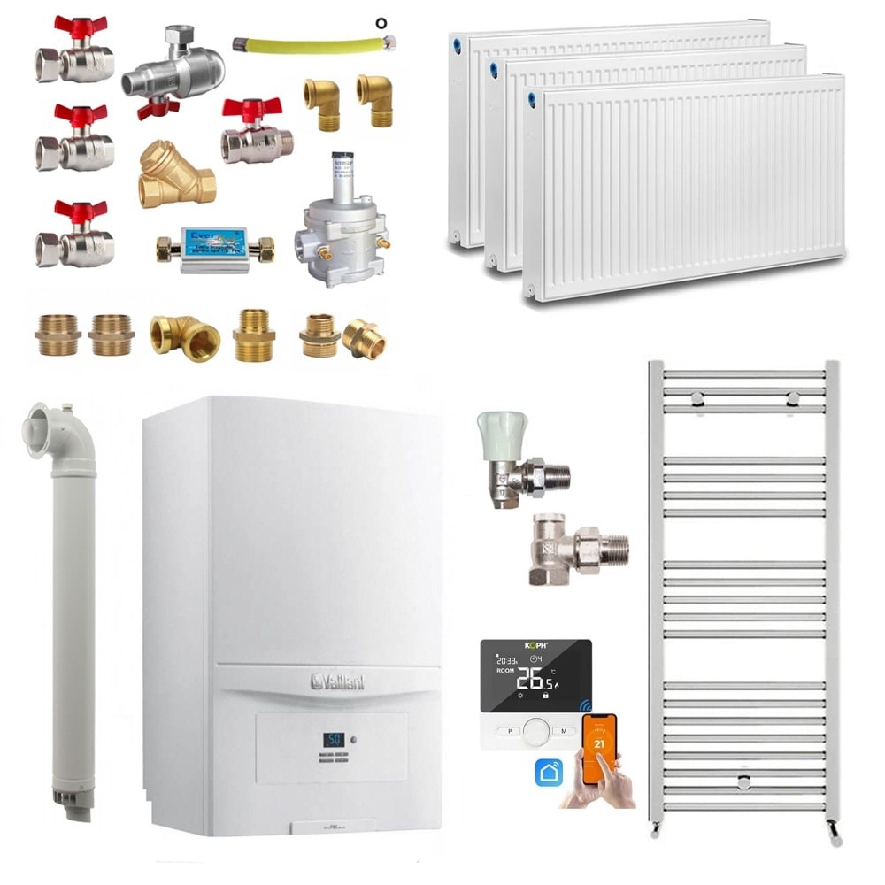 Pachet apartament cu 2 camere, centrala termica pe gaz in condensare Vaillant ecoTEC pure VUW 286/7-2, 26.1 kW, Termostat inteligent, Set robineti,