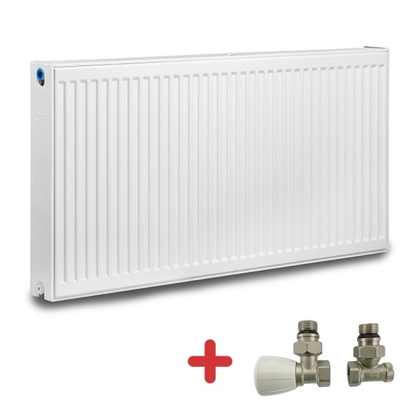 Pachet calorifer (radiator) din otel KOPH, tip 22, 500/1100 mm, 2173 W + Set 2 robineti tur-retur